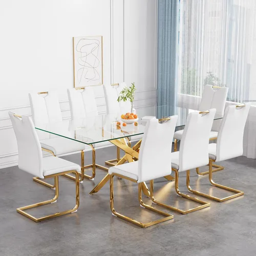 Vista 43 de Juego de mesa de comedor de 36 pulgadas para 4, moderna parte superior cuadrada de vidrio templado, mesa de patas de acero inoxidable con acabado