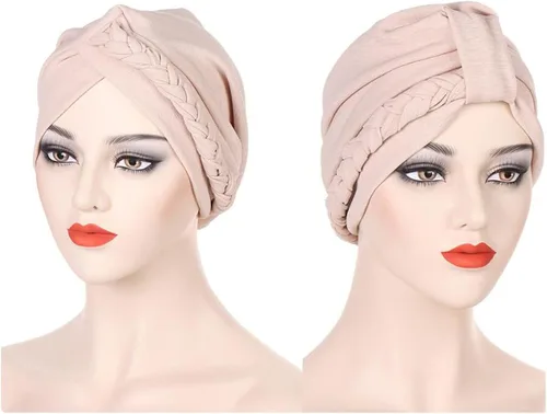 Vista 2 de Lucky staryuan Gorros para el cáncer de quimioterapia para mujer, suave y preatado, trenzado trenzado, turbante