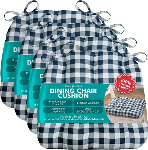 Vista 127 de Barnett Home Decor Ticking Stripe Berlin Blue - Almohadilla para silla de comedor con lazos, tamaño mediano 18, relleno de espuma de látex, lavable