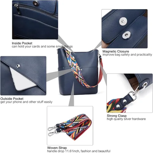Vista 5 de BROMEN Bolsa Hobo para mujer, diseñada con cuero vegano, de hombro, bandolera