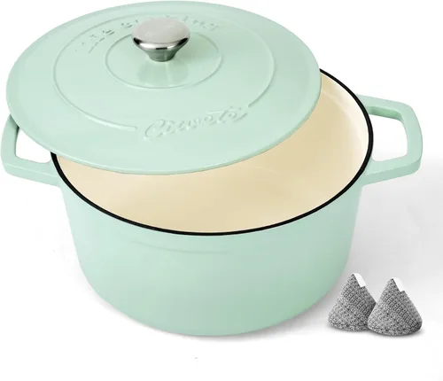 Vista 10 de Ciwete - Olla de horno holandés de hierro fundido esmaltado, 4.4 cuartos de Rosa claro
