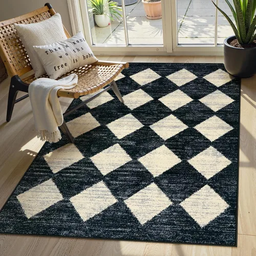 Vista 41 de Lahome - Tapete con diseño de entramado marroquí, a cuadros, pequeño, suave y antideslizante, moderno, resistente a las manchas, para puerta Negro