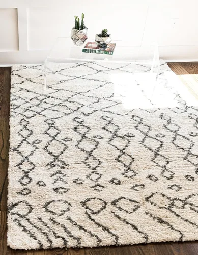 Vista 7 de Unique Loom Rabat Shag Collection - Alfombra geométrica (2 pies x 4 pies 1 pulgada, marfil puro/gris)