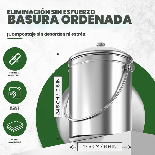 Vista 3 de Utopia Kitchen Contenedor de compostaje para encimera de 1 galón, acero Plateado