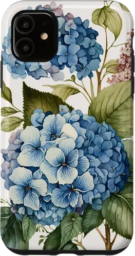 Vista 8 de Watercolour Vintage Blue Hydrangea with Flower Flower Case for iPhone 17