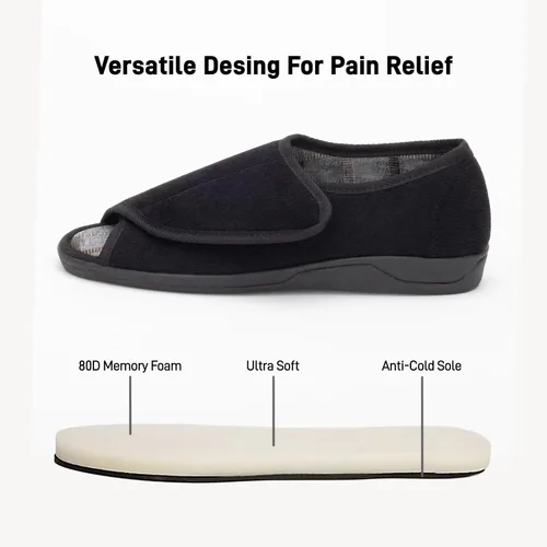 Vista 12 de Pantuflas para diabéticos con punta abierta para hombres, extra anchas, espuma viscoelástica, puntera abierta, antideslizantes, para personas