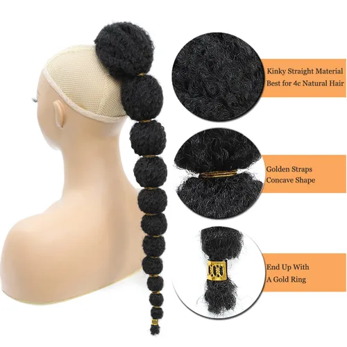 Vista 3 de Extensión de cola de caballo afro rizada con burbuja para mujeres negras de 18 pulgadas de largo, cola de caballo con cordón natural negro, clip