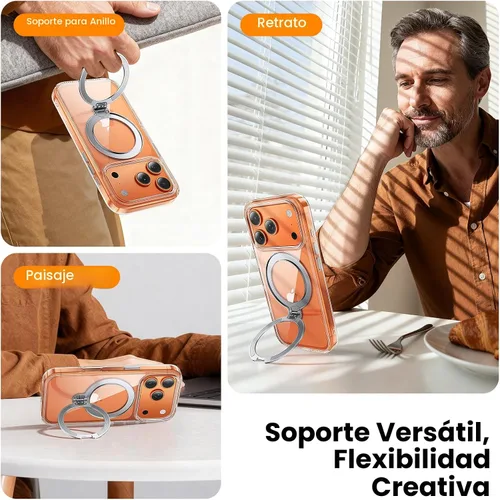 Vista 4 de Funda con soporte de anillo de 360° para iPhone 17 Pro Max con 1 protector de pantalla + 1 funda para cámara, compatible con MagSafe, funda trasera