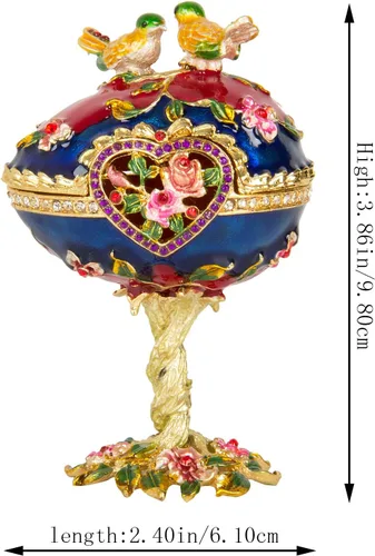 Vista 5 de QIFU Pintado a mano esmaltado estilo huevo Faberge decorativo con bisagras joyería baratija caja regalo único para decoración del hogar