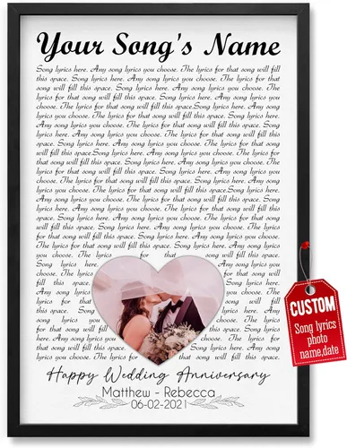 Vista 14 de H-DEWALL Póster personalizado de letras de canciones, regalo de boda único para parejas, personaliza con tus propias fotos, nombres y fecha, sin