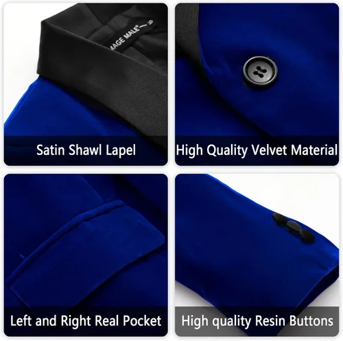 Vista 4 de MAGE MALE Traje de terciopelo de 3 piezas para niños, conjunto de chaqueta de varios colores para boda, graduación, fiesta, esmoquin con tirantes