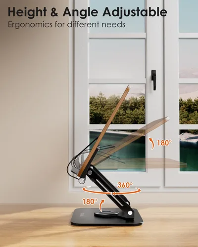 Vista 5 de aboutool - Soporte ajustable para libros con base giratoria de 360° y clips de página, soporte plegable para libros de cocina, soporte para libros