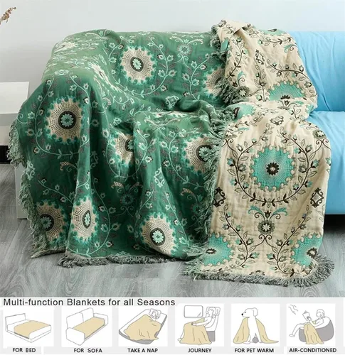 Vista 21 de MSGKV - Manta bohemia/primaveral de algodón para sofá y sala de estar, de gasa acogedora, de 50 x 60 pulgadas 50"x60" Cotton Throw, Woven Bird