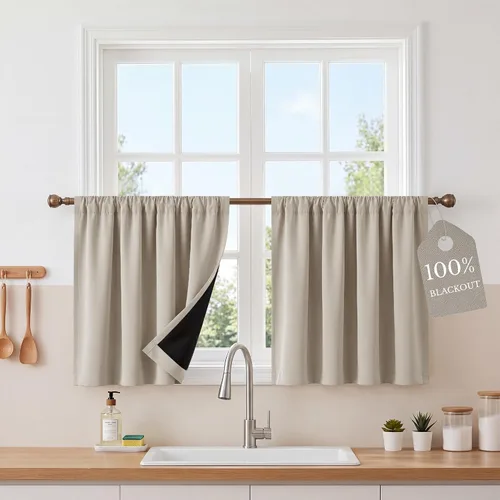 Vista 25 de NICETOWN Biscotti - Cortinas de cocina beige de 36 pulgadas de largo, bolsillo para barra, 100% opacas, casuales y relajantes, tratamientos