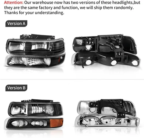 Vista 5 de AUTOSAVER88 - Conjunto de faros delanteros compatible con Chevy Silverado 99-02, color negro También compatible con Chevy Suburban/Tahoe
