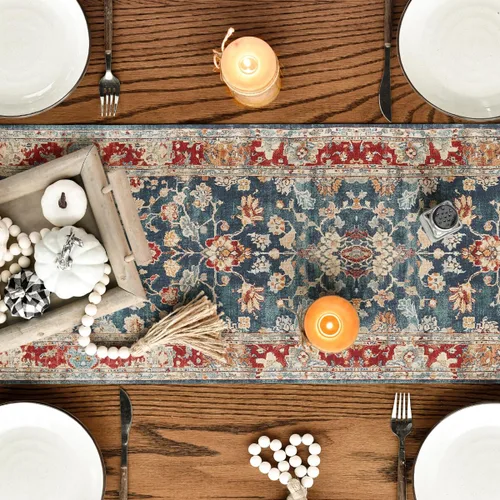 Vista 7 de Artoid Mode Camino de mesa estilo bohemio rojo, decoración mágica rústica de granja para cocina y comedor de otoño para decoración de fiesta