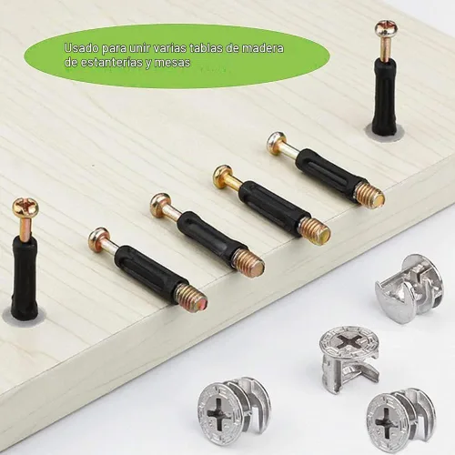 Vista 2 de Juego de 50 accesorios de conexión para muebles con taco, tuercas de bloqueo de leva y tornillos para armario y cajón de armario