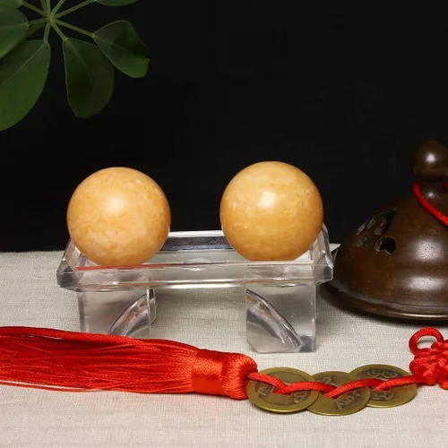 Vista 7 de BRABUD TQZDBS030 - Bolas chinas de estrés para la salud de Baoding de mármol naranja en piedra natural con caja