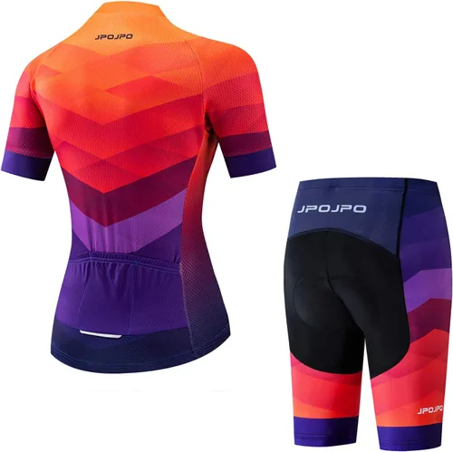 Vista 152 de Camiseta de ciclismo para mujer, manga corta y pantalones cortos de ciclismo acolchados para verano