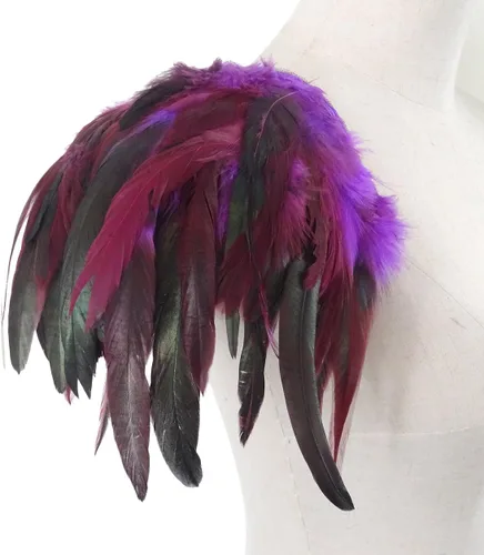 Vista 6 de L'VOW Correa de hombro gótica de plumas reales naturales para Halloween, carnaval, paquete de 2
