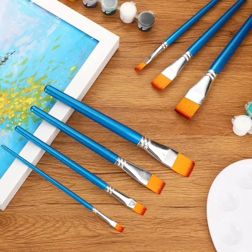 Vista 7 de 120 pinceles planos para pintura acrílica, pinceles de pintura sintética grandes a granel con mango de madera para acuarela, óleo, manualidades