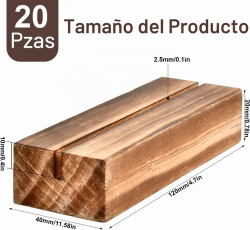 Vista 2 de FOCCTS 20 soportes de madera para tarjetas de lugar, soportes de números de mesa de madera, soporte de letrero acrílico de madera, decoración
