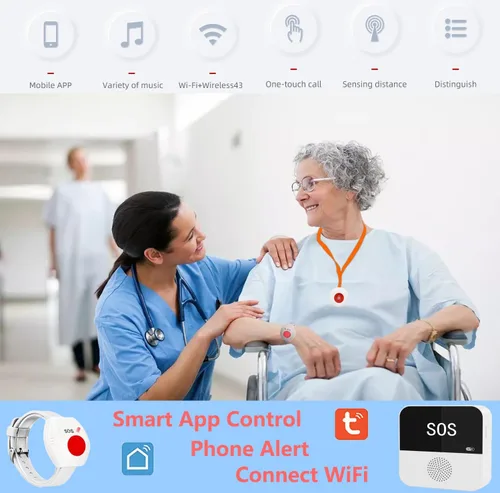 Vista 2 de Buscapersonas inalámbricas para cuidadores, botón de alerta para ancianos, botón inteligente de llamada de emergencia, sistema de ayuda personal