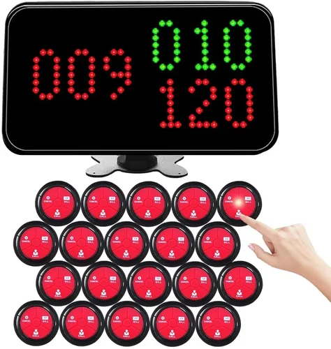 Vista 10 de Sistema inalámbrico de llamada de camarero con 1 pantalla de número/3 localizadores de relojes/20 botones de llamada de mesa impermeables, 1