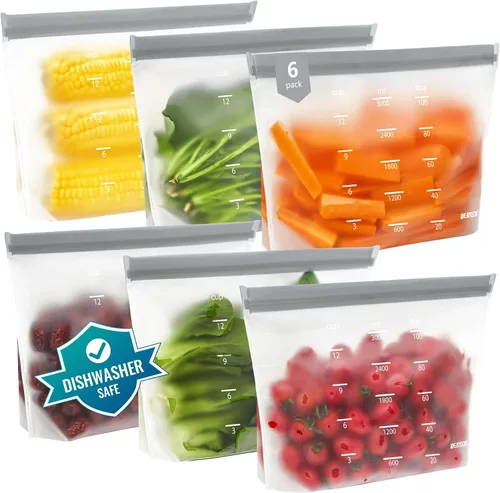 Vista 16 de Bolsas de almacenamiento reutilizables aptas para lavavajillas de pie, bolsas de sándwich reutilizables sin BPA – Bolsas de congelador de un galón a