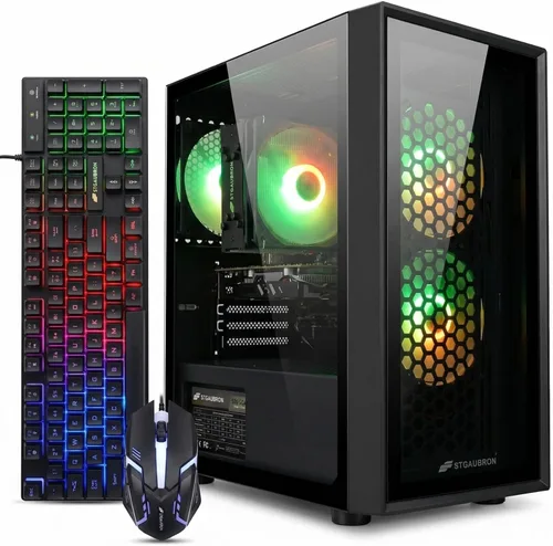 Vista 7 de STGAubron Computadora de escritorio para videojuegos, AMD Ryzen 3 3200G 3.6 GHz, Radeon RX 580 8G GDDR5, 16G RAM, 512G SSD, WiFi 600M, BT 5.0