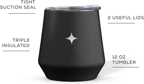 Vista 3 de JoyJolt Vaso de vino con triple aislamiento con tapa de 12 onzas, tapa deslizante y con pajita. Vaso de vino de acero inoxidable de doble pared al