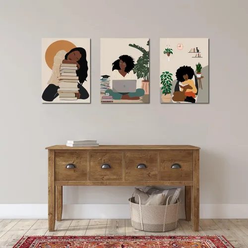 Vista 5 de Arte de pared bohemio afroamericano, decoración de pared de mujer negra, impresión en lienzo de niña negra, arte de lectura para mujer, decoración