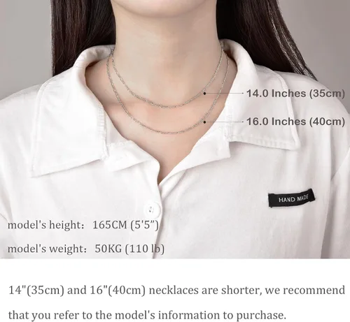 Vista 3 de Collar de cadena de plata de ley 925 para mujer, 0.059 pulgadas de ancho, cadena fina italiana Figaro plataoro, 14-30 pulgadas