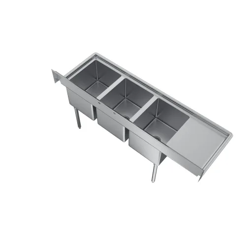 Vista 3 de Elkay Foodservice Fregadero de 3 compartimentos, OA de 58.5 x 29.75 pulgadas, altura de trabajo de 36 pulgadas, cuenco de 18 x 24 pulgadas, 14