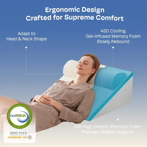 Vista 3 de Simpledad Almohada de cuña para reflujo ácido y alivio del dolor de espalda, ronquidos, almohada de cuña de cama para dormir después de la cirugía.
