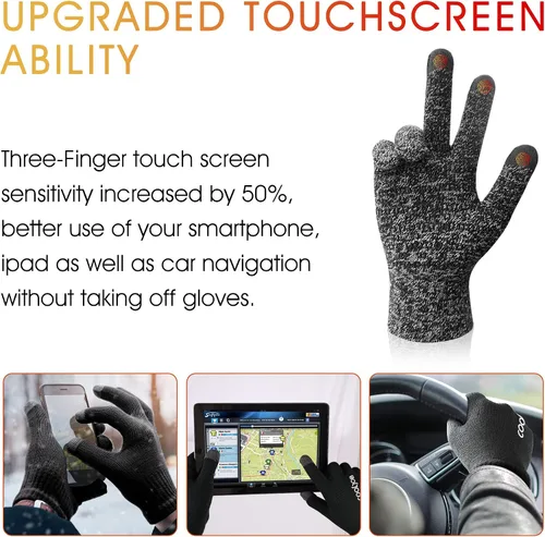 Vista 3 de COOLJOB Guantes de invierno de punto polar cálido para hombres y mujeres, dedos de pantalla táctil, agarre de silicona antideslizante y puño elástico