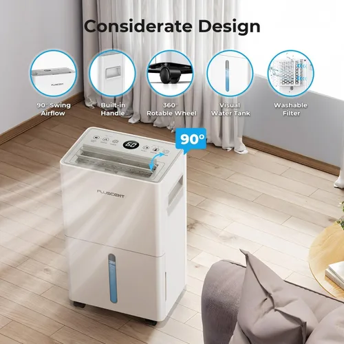 Vista 3 de Deshumidificador PLUSCENT Max de 1500 pies cuadrados para sótano, deshumidificadores PLUSCENT Max de 21 pintas/día para el hogar, habitación grande