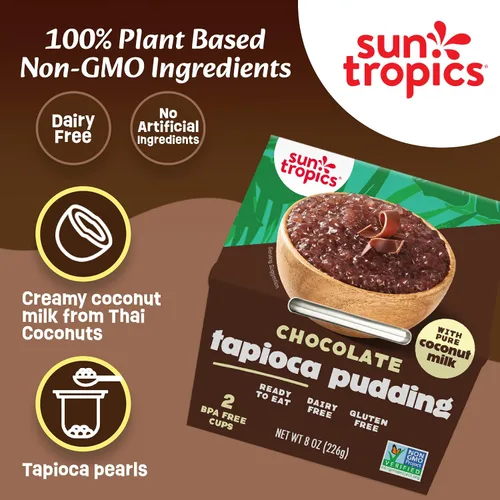 Vista 5 de Sun Tropics Pudín de Tapioca, Chocolate Pudines Veganos, Pudines Sin Lácteos Sin Gluten, Sin OGM Copitas de Pudín Listas para Comer 4.0oz