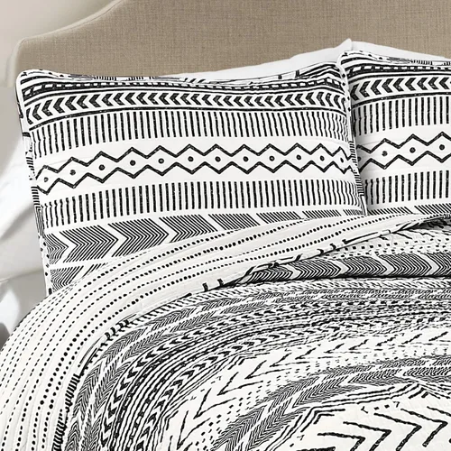 Vista 3 de Lush Decor Hygge Geo - Juego de ropa de cama de 3 piezas, diseño de rayas, tamaño king, negro y blanco