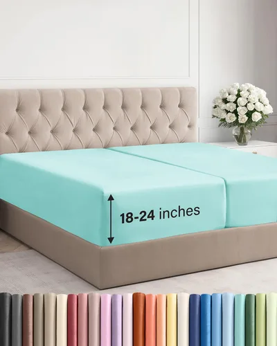Vista 68 de Sábana bajera ajustable extra profunda Twin XL – Sábana bajera individual de lujo de hotel solamente – Se adapta fácilmente a colchones de 18 a 24