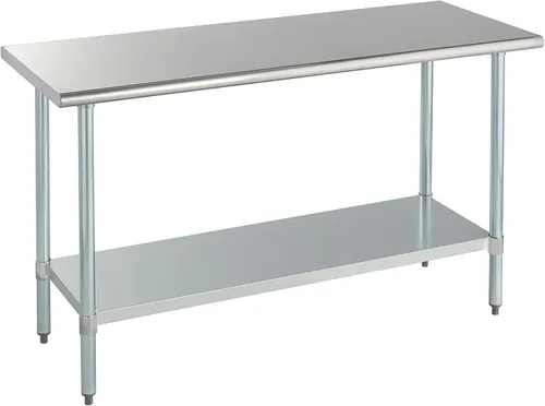 Vista 21 de ROCKPOINT Mesa de acero inoxidable para preparación y trabajo, 14x24 pulgadas; mesa de cocina comercial de metal NSF resistente con estante inferior