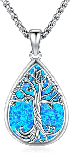 Vista 11 de Eusense Collar de ópalo para mujeres y hombres, joyería de ópalo azul y blanco de plata de ley 925 con dije de ópalo auténtico, regalo
