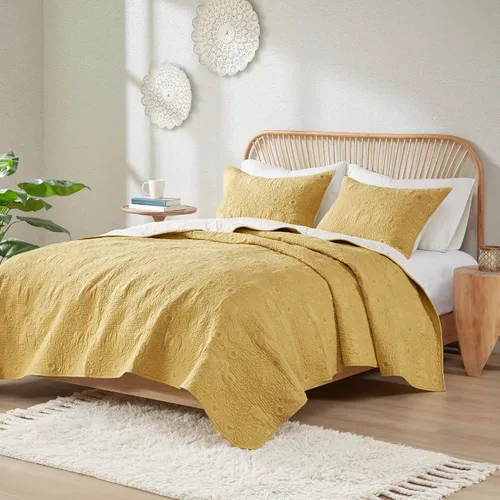 Vista 17 de Ink+Ivy Juego de edredón reversible de algodón – Funda de verano con diseño de cheurón moderno, transpirable, capa de ropa de cama ligera para todas