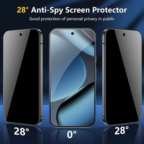 Vista 3 de Paquete de 2 + 2 protectores de pantalla de vidrio templado de privacidad para Google Pixel 10 Pro con 2 protectores de lente de cámara, compatible