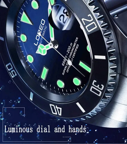 Vista 6 de LOREO Reloj automático para hombre de acero inoxidable plateado con bisel giratorio negro