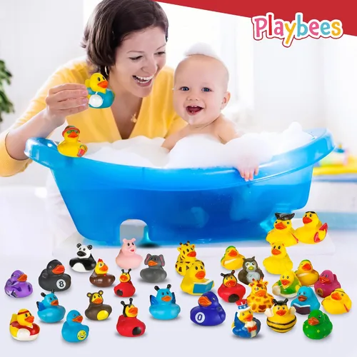 Vista 8 de Playbees - Patitos de goma en paquete de 12 unidades, surtido de juguetes de baño para bebés, flotadores Jeep para niños, para el verano, la playa
