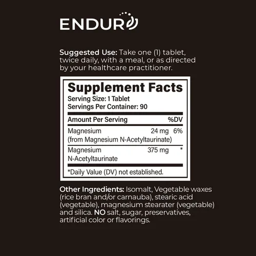 Vista 6 de ENDUR-TAUROMAG - Magnesio + Taurina - SR (liberación sostenida) 375 mg - Nootrópico para apoyo a la salud cerebral, relajación, concentración