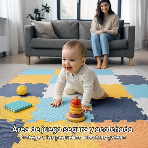 Vista 3 de Enovoe Alfombra de Juego para Bebés para Piso - Esteras de Espuma EVA Entrelazadas No Tóxicas - 16 Piezas - Alfombra de Espuma con Rompecabezas