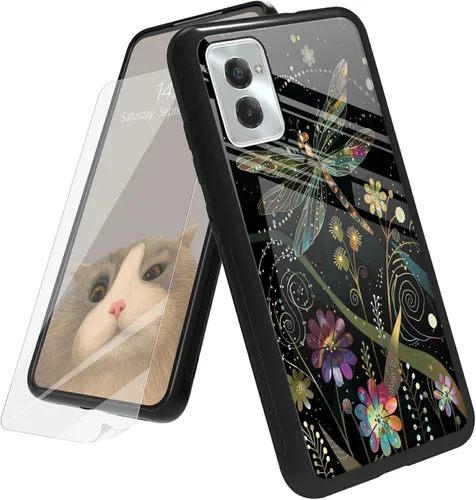 Vista 100 de Funda para Motorola Moto G Play 4G 2024 con protector de pantalla, parte trasera de vidrio templado + funda de silicona suave TPU absorción