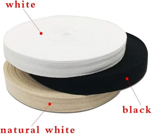 Vista 6 de Cinta de sarga de algodón natural de 50 yardas, 1 pulgada de ancho, rollo de cinta bies con patrón de espiga para coser delantales, manualidades